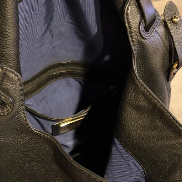 Oryany Black Leather Shoulder Bag with Gold Accents pebble bobo slouch - Picture 3 of 5